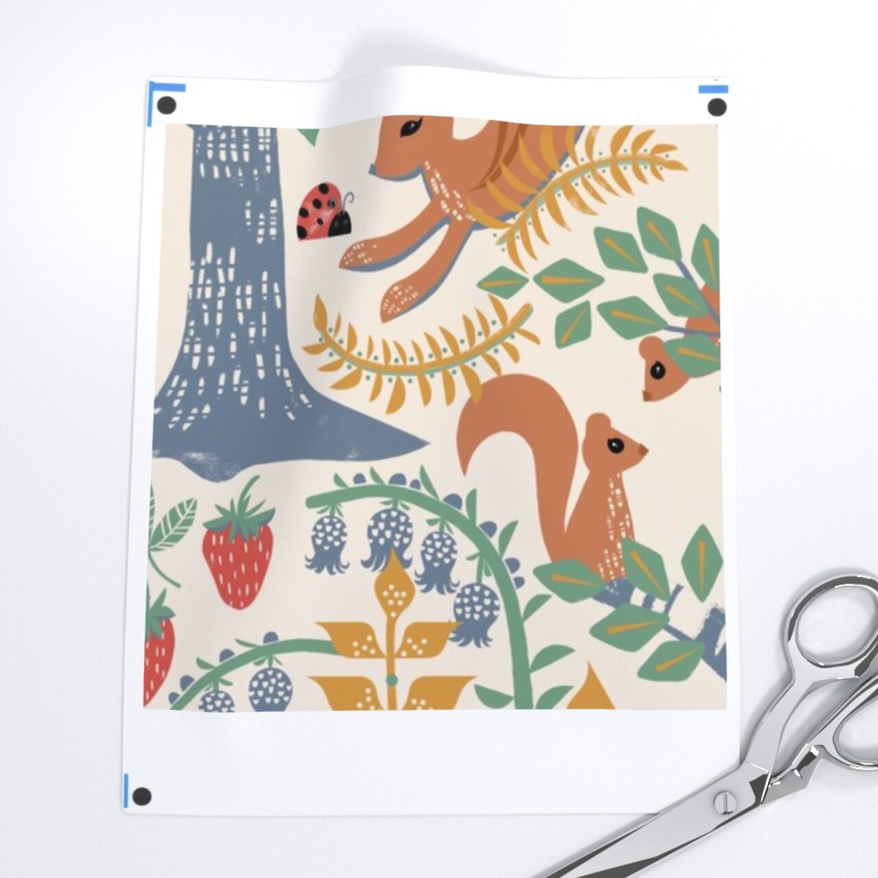 Woodland Block Print Fox Owl Rabbit Nature Trees Squirrels Birds Botanical Folk Art Scandi Bugs Mushrooms Flora Fauna Custom Printed Fabric by Spoonflower Various Fabrics by the Yard or Fat Quarter